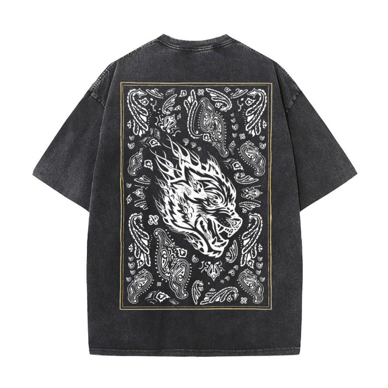 DARC WOLVES Hip Hop Washed Black T-Shirt Streetwear