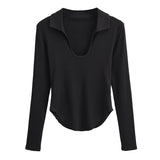 Women T-shirt Polo Collar Bottoming Shirt Women's Stretch T-shirt Top