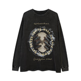 Men Long Sleeve Shirt Graffiti Washed and Worn Bottoming Long Sleeve T-shirt Loose Men and Women