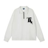 Men Hoodie Letter Embroidered Sweater Men's Casual Half Zipper Cardigan Lapel Pullover Top