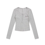 Women Long Sleeve T-Shirt Long Sleeve T-shirt Women's Spring and Autumn Button