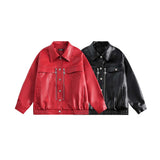 Unisex Jacket Autumn Geometric Segmentation Leather Coat