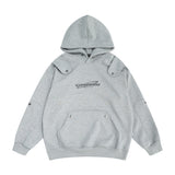 Men Hoodie Letter Embroidered Shoulder Pad Decorative Hooded Sweater
