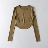 Women T-shirt Skinny Short Sports Top Long Sleeve Yoga Wear Women