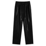 Palazzo Pants PU Leather Pants Elastic Waist Wide Leg Pants Straight Casual Harem Pants