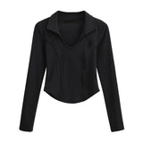 Women T-shirt High Waist Short T-shirt Female Autumn Long-Sleeved Top