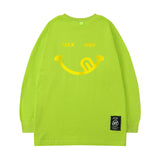 Men Long Sleeve Shirt Vintage Smiley Printed Long Sleeve T-shirt Men's round Neck Top
