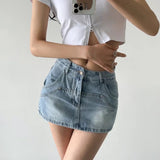 Women Skirt Summer Vintage High Waist Denim Skirt