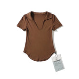 Women T-Shirt Summer Polo Lapel V Short Sleeve T-shirt