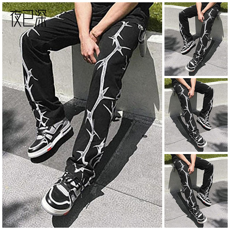 Men Pant Printed Trousers Loose Casual Pants Pants with Lighting Pattern