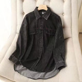 Women T-Shirt Loose Mid-Length Boyfriend Style Denim Shirt for Women