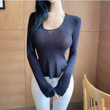 Women Long Sleeve Shirt round Neck Tight Long Sleeve Bottoming Shirt Top Spring and Autumn