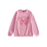 Unisex Hoodie Vintage University Style Butterfly Print Top round Neck Sweater