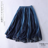 Women Skirt Elastic Waist Stitching Denim Skirt