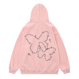 Men Hoodie Butterfly Printed Hoodie Men's Two-Way Zipper Cardigan Sweater Spring and Autumn