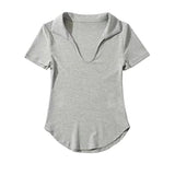Women T-Shirt Summer Polo Lapel V Short Sleeve T-shirt