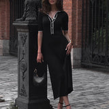 Women Sweater Dress Short Sleeve Lapel Knitted Dress Female Mid-Length Dress