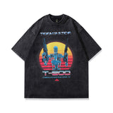 Men T Shirt Vintage Design Printed Washed Short Sleeve T-shirt Men and Women Hip Hop