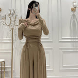 Women Long Sleeve Shirt Elastic Waistband Slimming Casual Pants