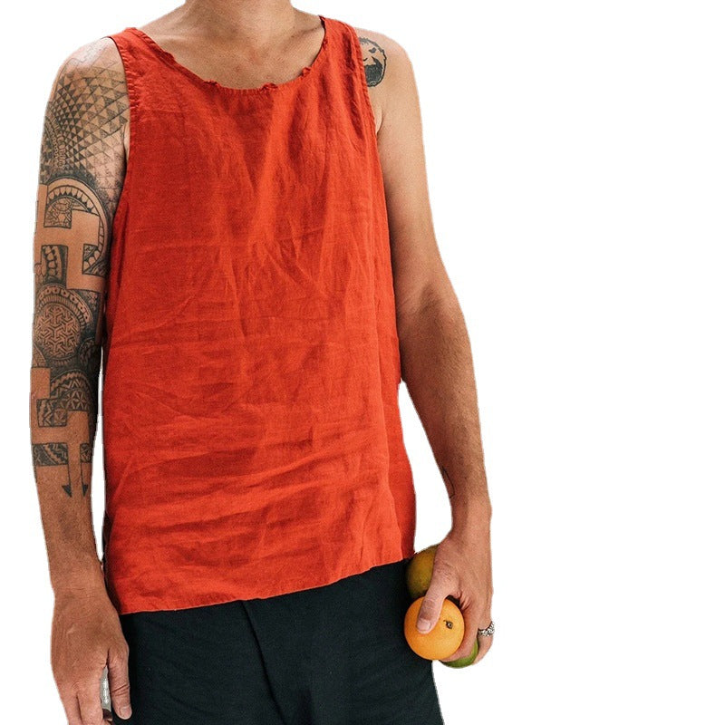 Men T Shirt Cotton Linen Vest Men's Top