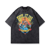 Men's T Shirt Cartoon Printed round Neck Short Sleeve T-shirt Men's and Women's Retro Vibe Style