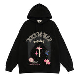 Men Hoodie Loose Cross Printed Splash-Ink Pullover Sweater