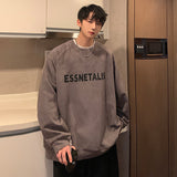 Men Hoodie Suede Sweater Men's Spring Printed Loose Casual Clothes Retro