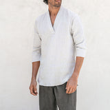 Men T Shirt Men's T-shirt Cotton and Linen Casual Long-Sleeved Top