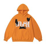 Men Hoodie Flocking Embroidered Cat Letter Hooded Sweater