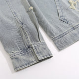 Men Denim Jacket Washed Long-Sleeved Denim Jacket Men's Spring and Autumn Embroidered Hooded Jacket Loose