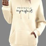 Letter Print Kangaroo Pocket Hoodie Casual Long