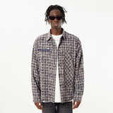 Men Long Sleeved T Shirt Woven Plaid Shirt Coat Men's Spring and Autumn Long-Sleeve Zipper Shirt Loose