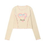 Women Long Sleeve T-Shirt Printed Long Sleeve T-shirt Girls Short Stitching Casual