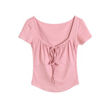 Women T-Shirt Short-Sleeved T-shirt Women's Short Slim High Waist Top