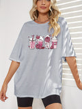 Drinking Print Oversized T-shirt Casual Crew Neck Drop
