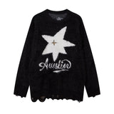 Men Long Sleeve Shirt Five-Pointed Star Contrast Color Jacquard Sweater for Men and Women Idle Style Couple Sweater