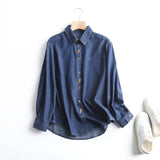 Women T-Shirt Spring/Summer Denim Shirt Solid Color Loose Casual Long Sleeves