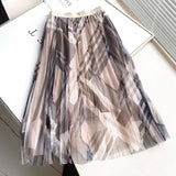 Women Skirt Spring/Summer Mesh Floral Print Pleated Skirt Skirt