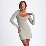 Woman Dresses Women's Winter Long Sleeve Backless Jumpsuit Skirt