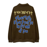 Men Hoodie Hip Hop Letter Print Sweatshirt Men's Lapel Pullover Zipped Stand Collar Cartoon Top