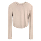 Women Long Sleeve Shirt round Neck Short Long-Sleeved Bottoming Shirt