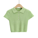 Women T-Shirt Women's Polo Collar Knitted Short-Sleeved T-shirt