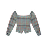Women Long Sleeve Shirt Girls' Retro Contrast Color Striped Cotton Spring and Autumn