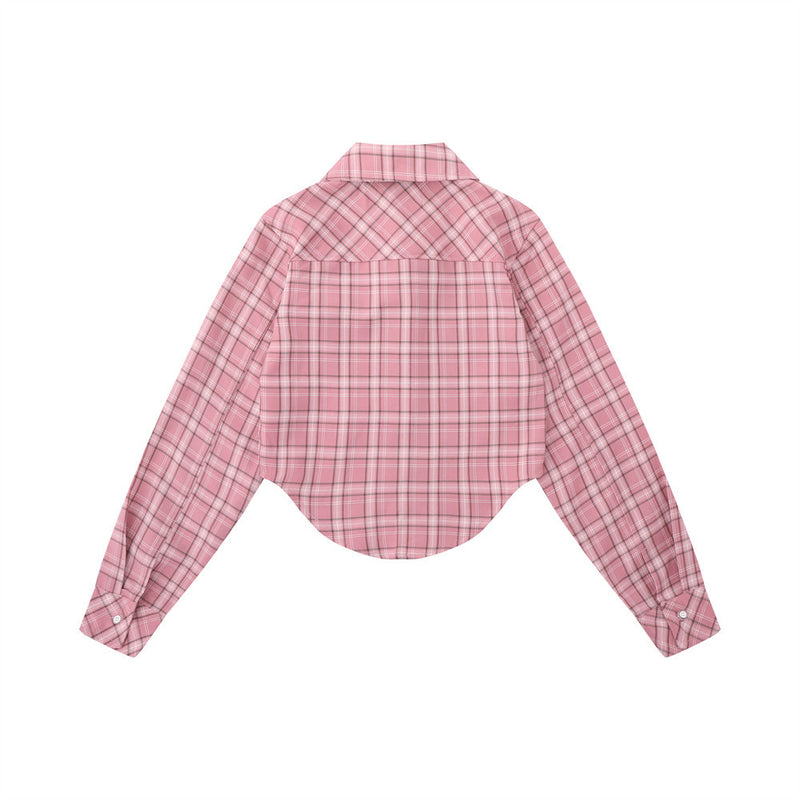 Women Long Sleeve Shirt Short Plaid Shirt Female Long Sleeve Shirt