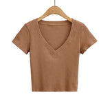 Women T-Shirt Slim V-neck T-shirt Women's Short Sleeve