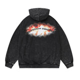 Men Hoodie Flame Printed Hoodie Washed Old and Dirty Loose Top