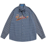 Men Long Sleeved T Shirt Cartoon Letter Embroidered Neckline Long Sleeve Shirt Trendy Loose Striped Shirt