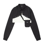 Women Long Sleeve Shirt Short Shirt Women's Spring and Autumn Stitching Contrast Color Long Sleeves Shirt