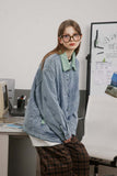 Unisex Jacket Autumn Embroidery Color Block Denim Coat Women's Clothing