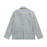 Men Denim Jacket Washed Denim Jacket Men Autumn Stitching Loose Jacket Coat